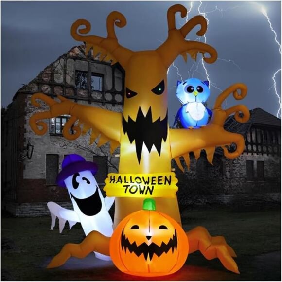 8 FT Halloween Inflatables Dead Tree Outdoor Decorations with Owl Ghosts - Picture 1 of 7